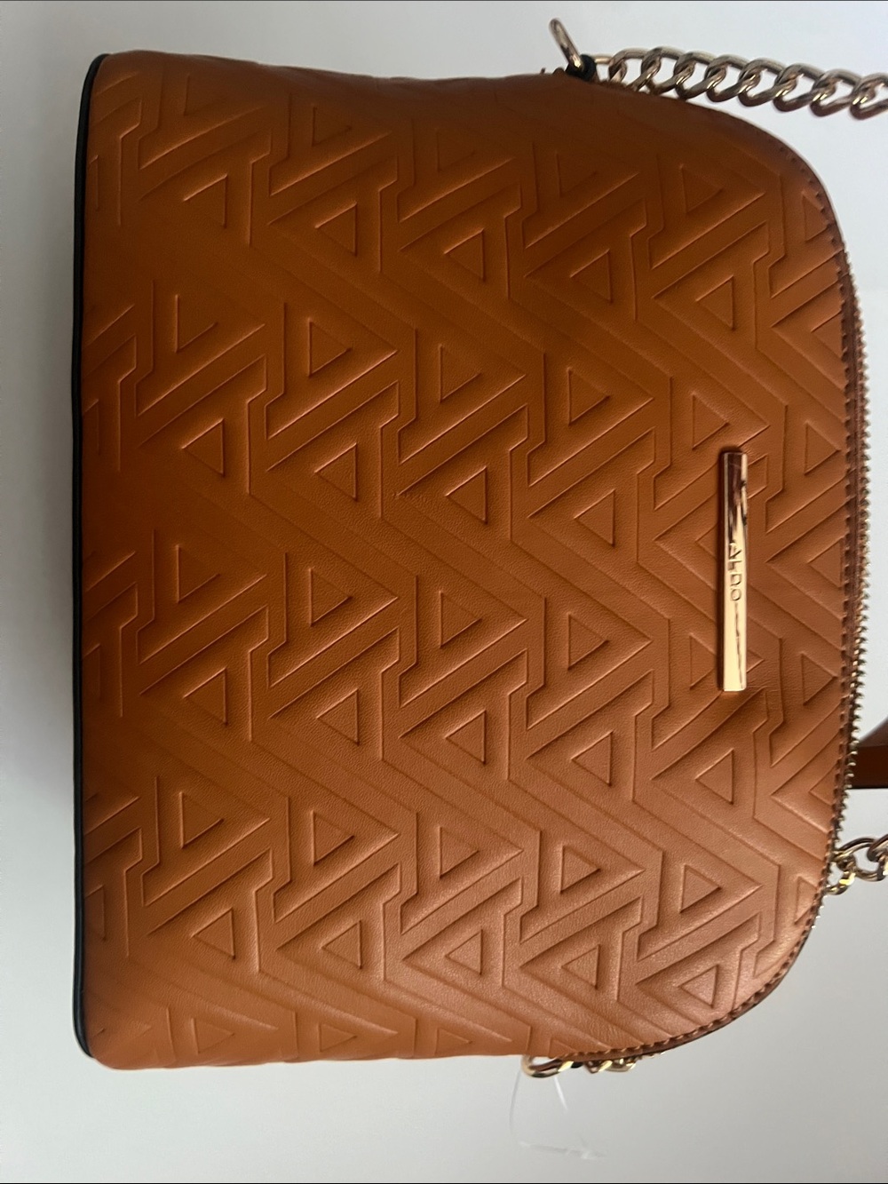 Aldo Cognac Textured Crossbody Bag with Gold Chain